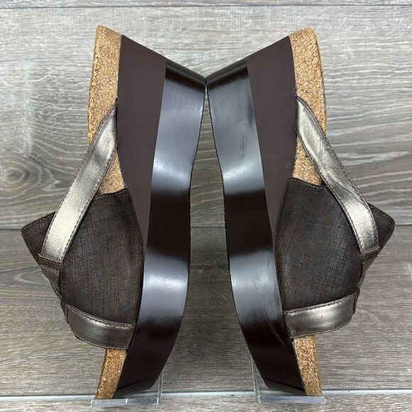 Naot Eve Brown Leather Women's Sz 9/EU 40 Slip On Open Toe Platform Wedge Sandal - Picture 9 of 11